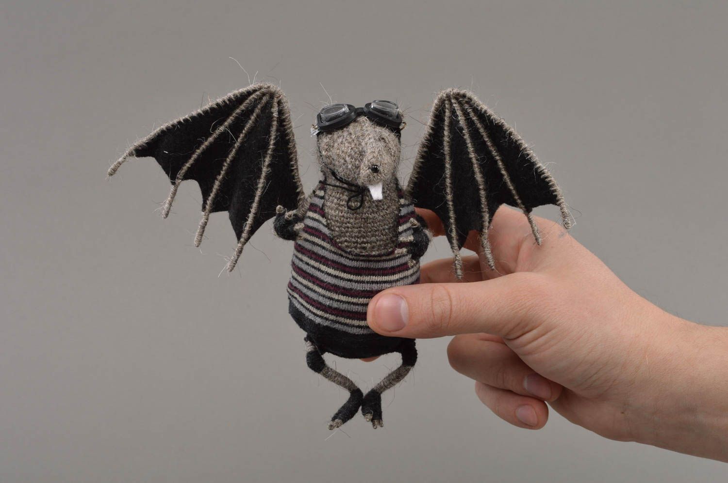 Beautiful handmade unusual crochet soft bat for interior decor and children photo 4