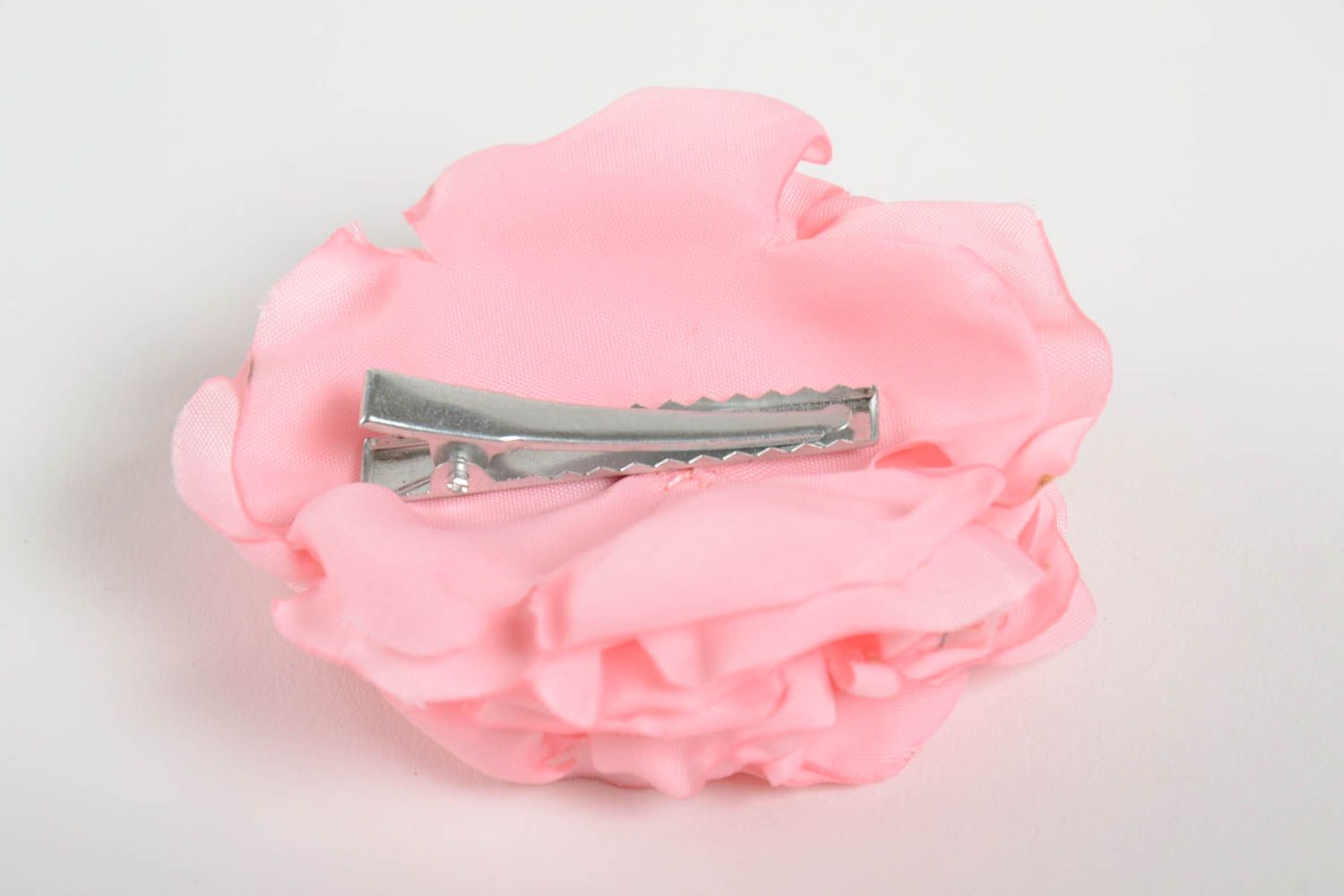 Заколка цветок из ткани розовая нежная пышная ручной работы красивая хэнд мейд фото 3
