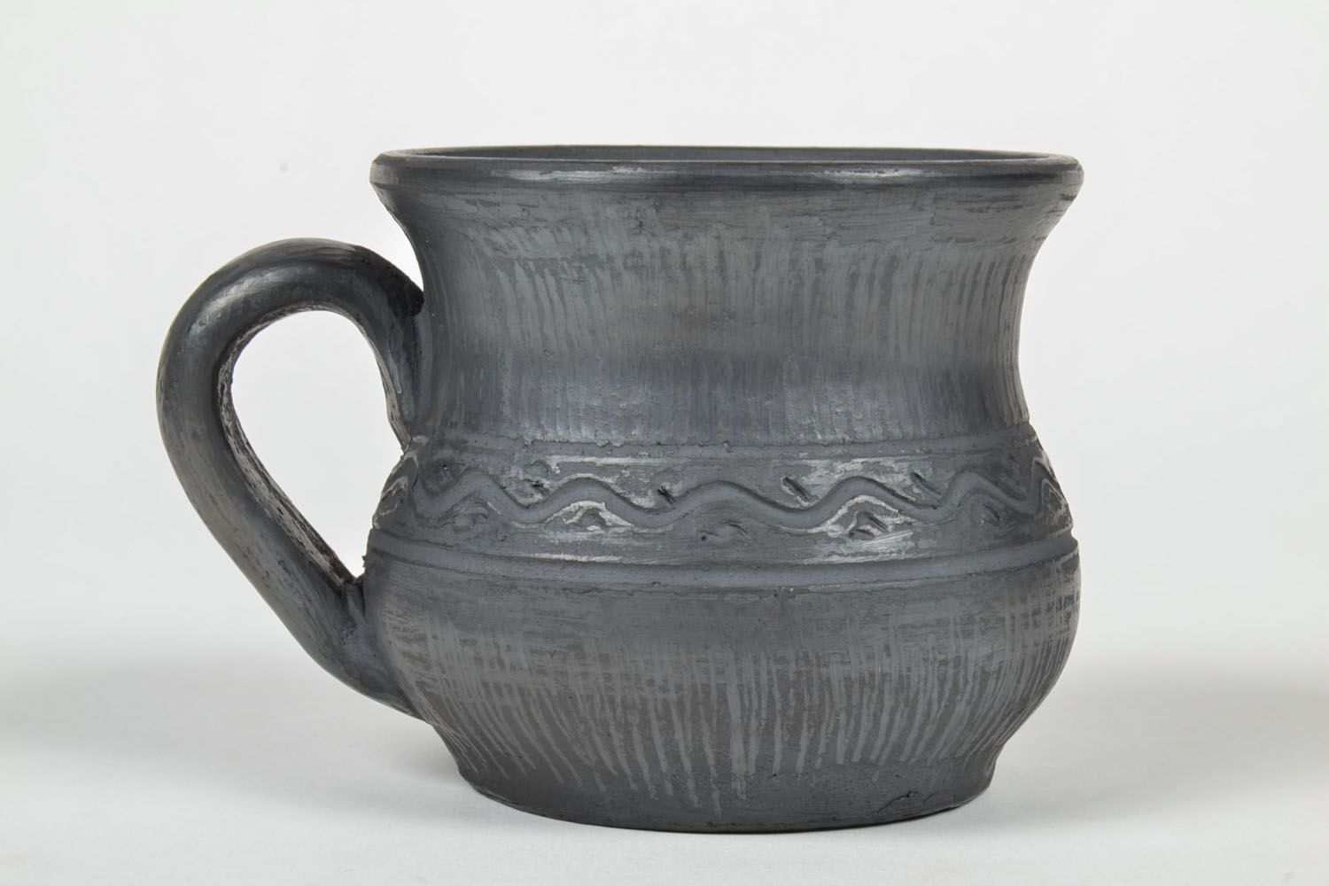 Black natural smoked lead-free clay coffee cup in jug shape with handle photo 2