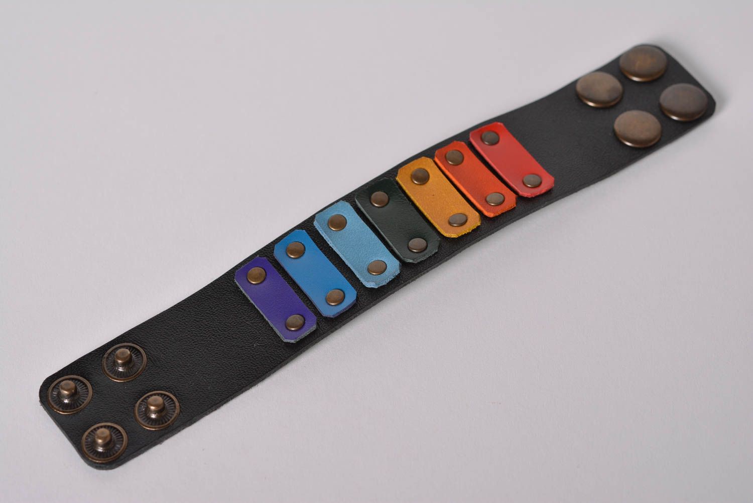 Bracelet cuir Bijou fait main large multicolore Accessoire design cadeau photo 4