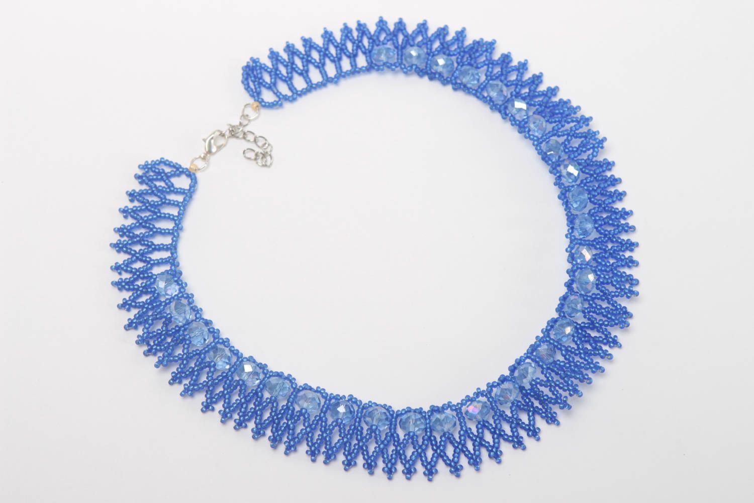 Handmade Rocailles Kette Collier blau Accessoire für Frauen stilvoll schön foto 2