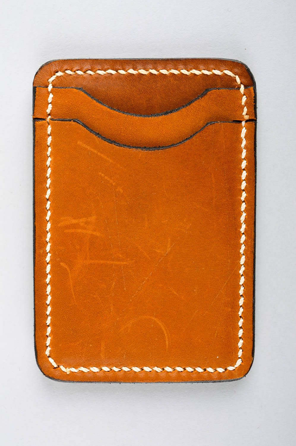 Porte-cartes de visite en cuir fait main brun-clair Cadeau original stylé photo 2