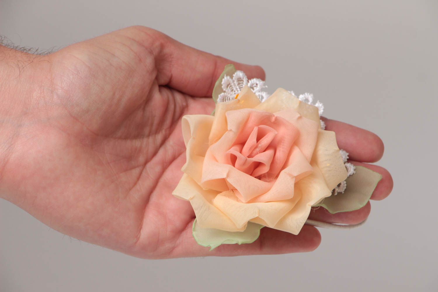 Handmade decorative hair band with tender chiffon pink rose flower for girls photo 5