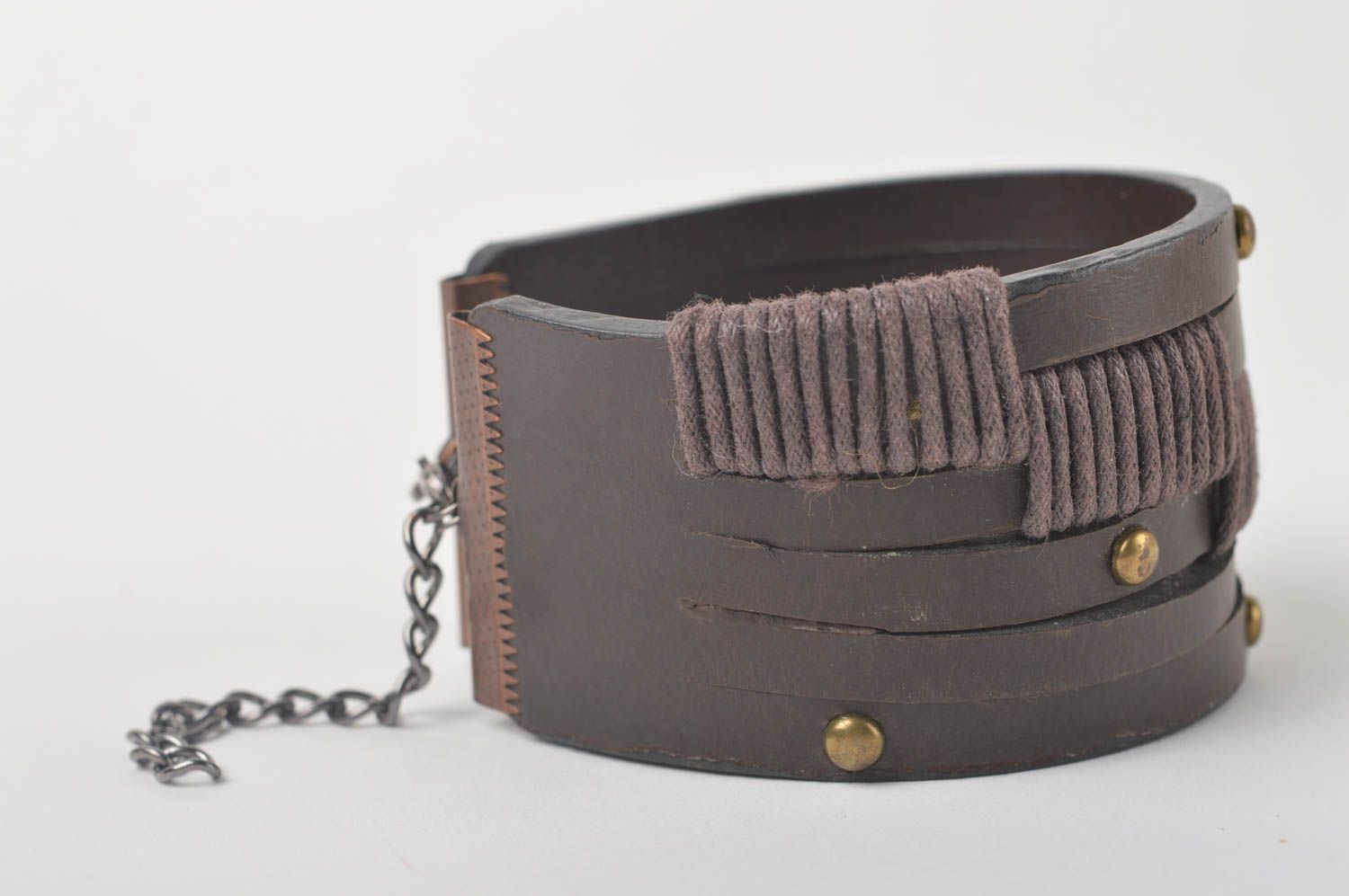 Bracelet large en cuir Bijou fait main marron design Cadeau pour femme photo 4