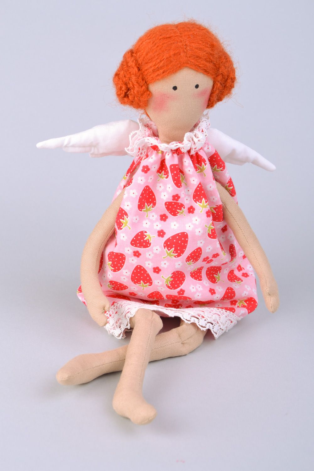 Pair of handmade designer soft dolls sewn of linen and cotton fabrics Angels photo 4