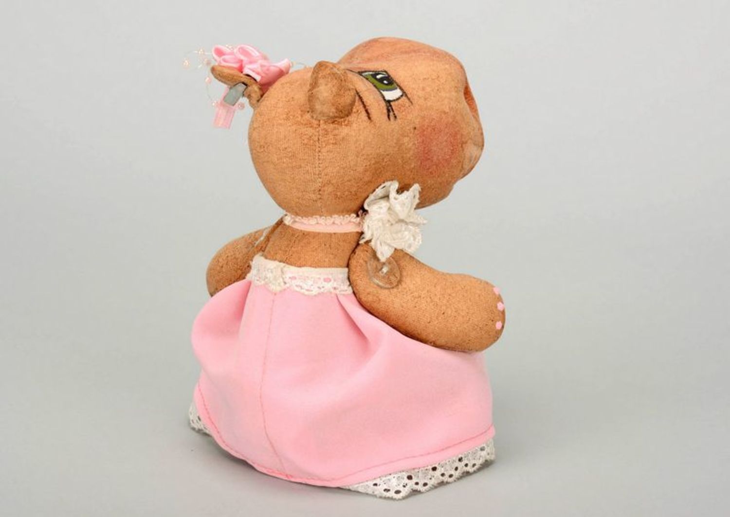Bambola di peluche carina fatta a mano Piccolo ippopotamo in abito roseo  foto 5