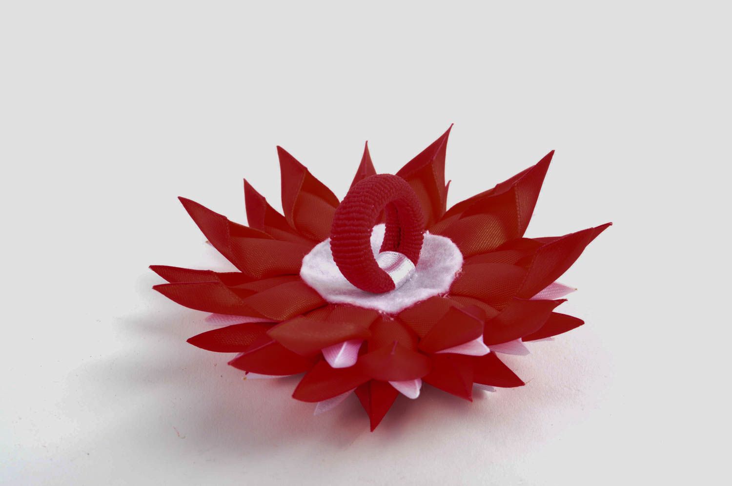 Red handmade flower scrunchie hair tie designer hair accessories small gifts photo 4