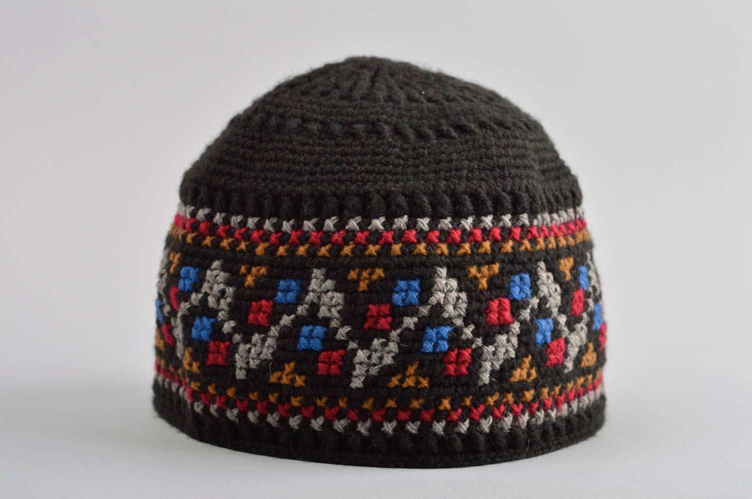 Вязаная шапка ручной работы мужская шапка красивая зимняя шапка шерстяная фото 4