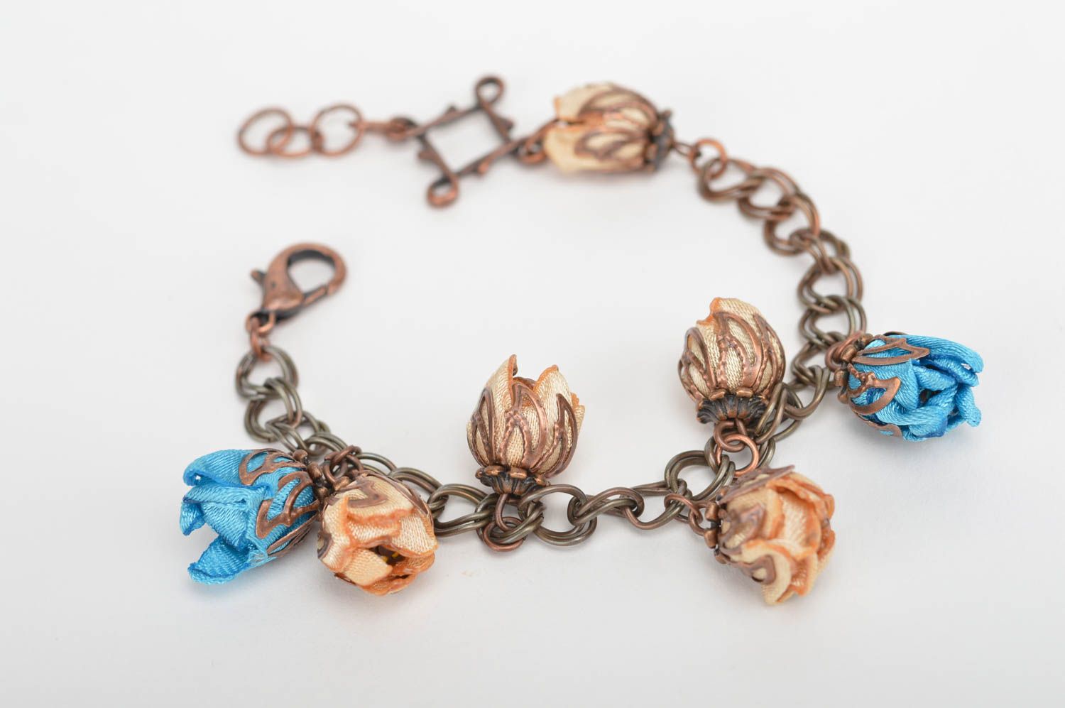 Bracelet fait main Bijou fantaisie chaîne métal fleurs tissu Accessoire femme photo 5