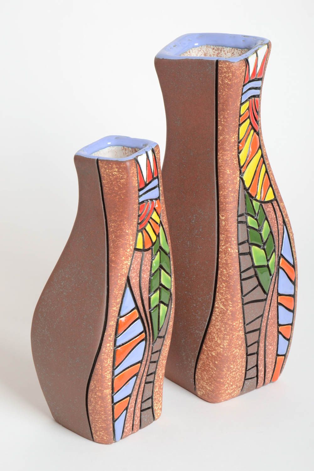 Vases design fait main Déco maison 2 pièces en terre cuite Cadeau original photo 2