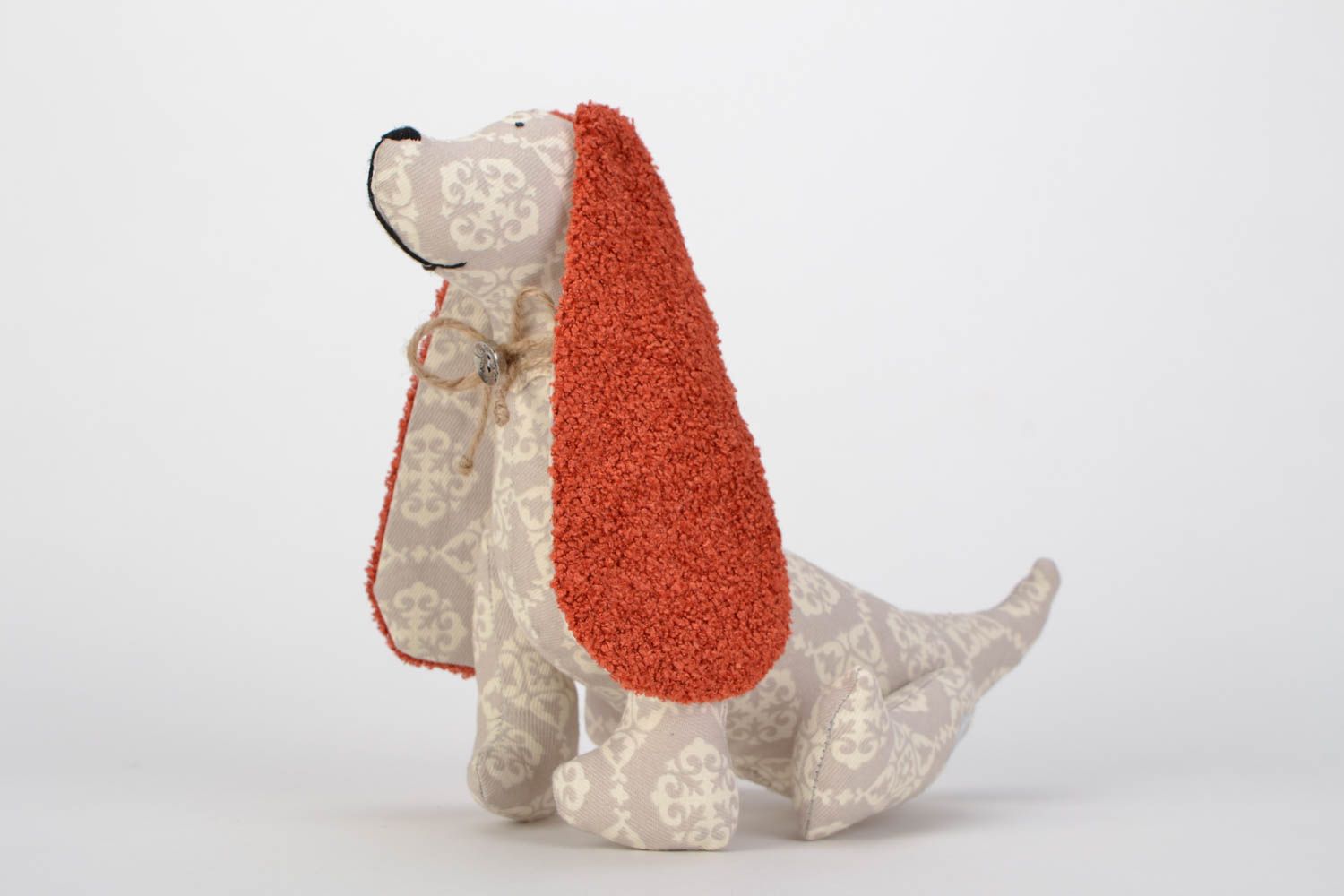 Unusual beautiful handmade natural fabric soft toy in the shape of dog for children photo 1