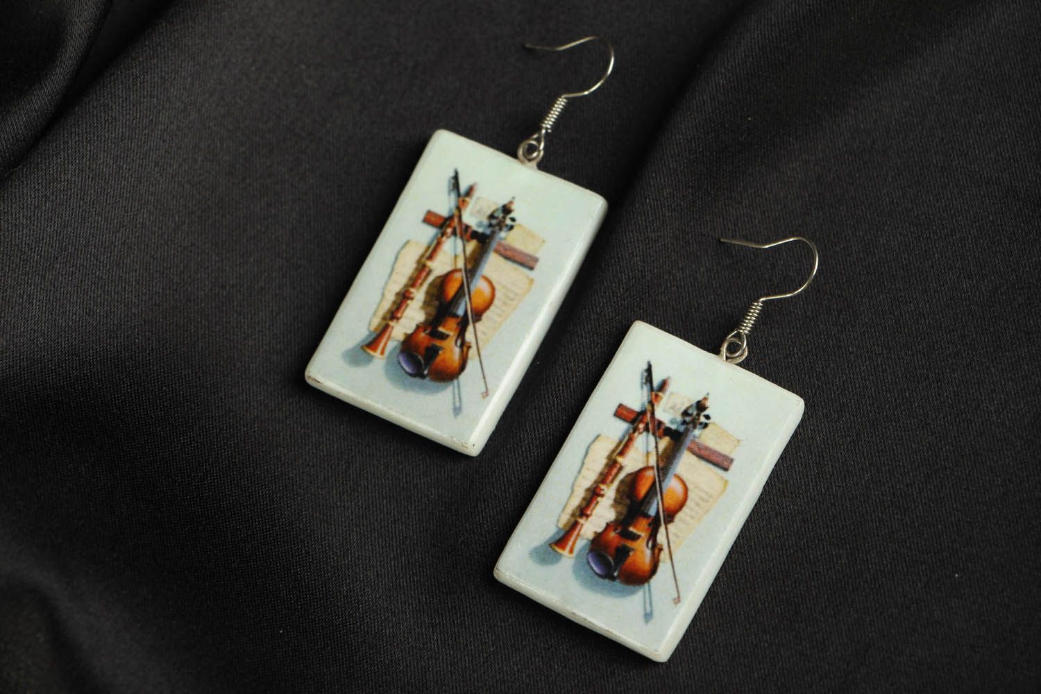 Unique polymer clay earrings Violin photo 1