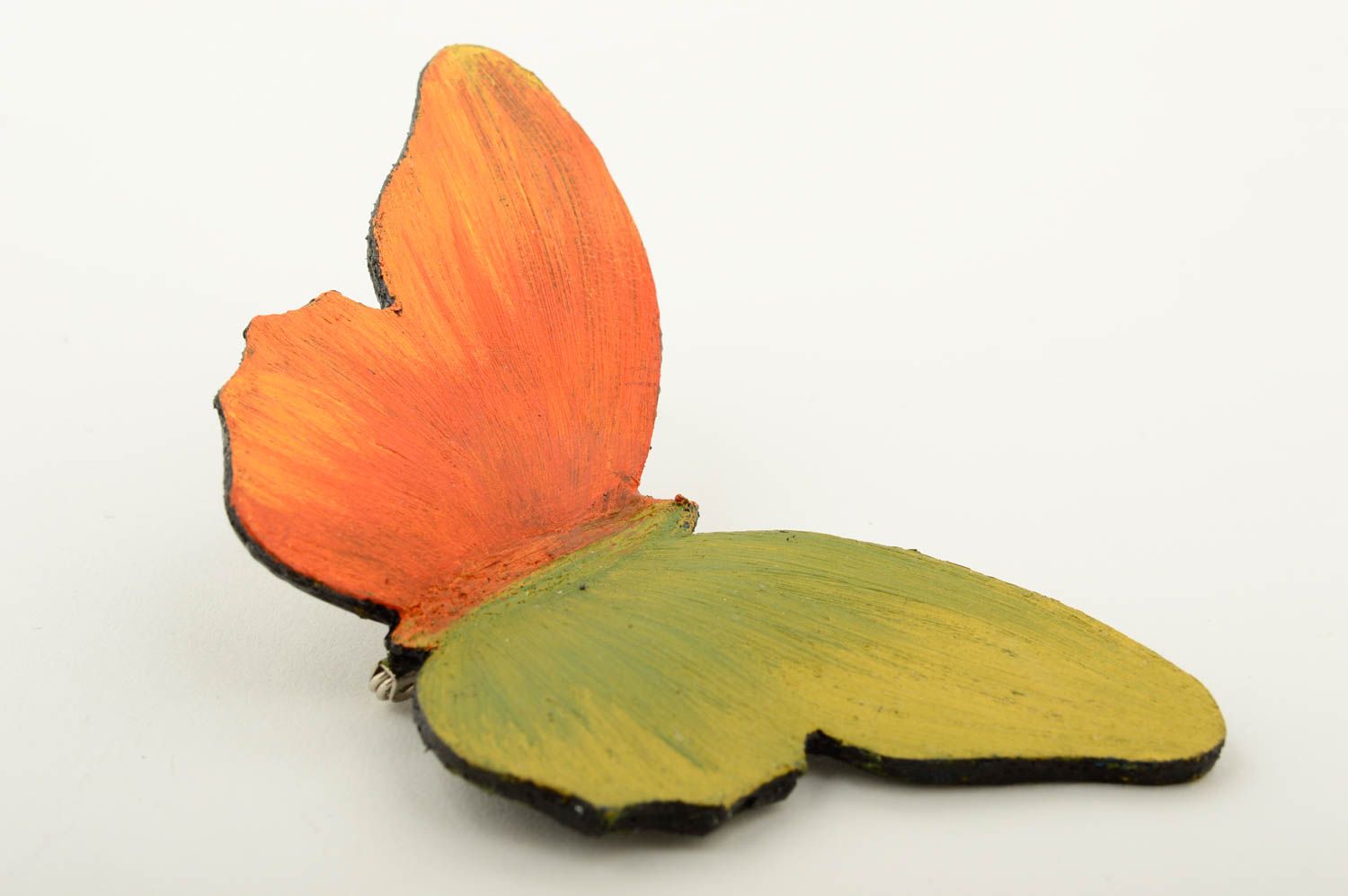 Broche design Bijou fait main papillon bicolore en vrai cuir Cadeau pour femme photo 3
