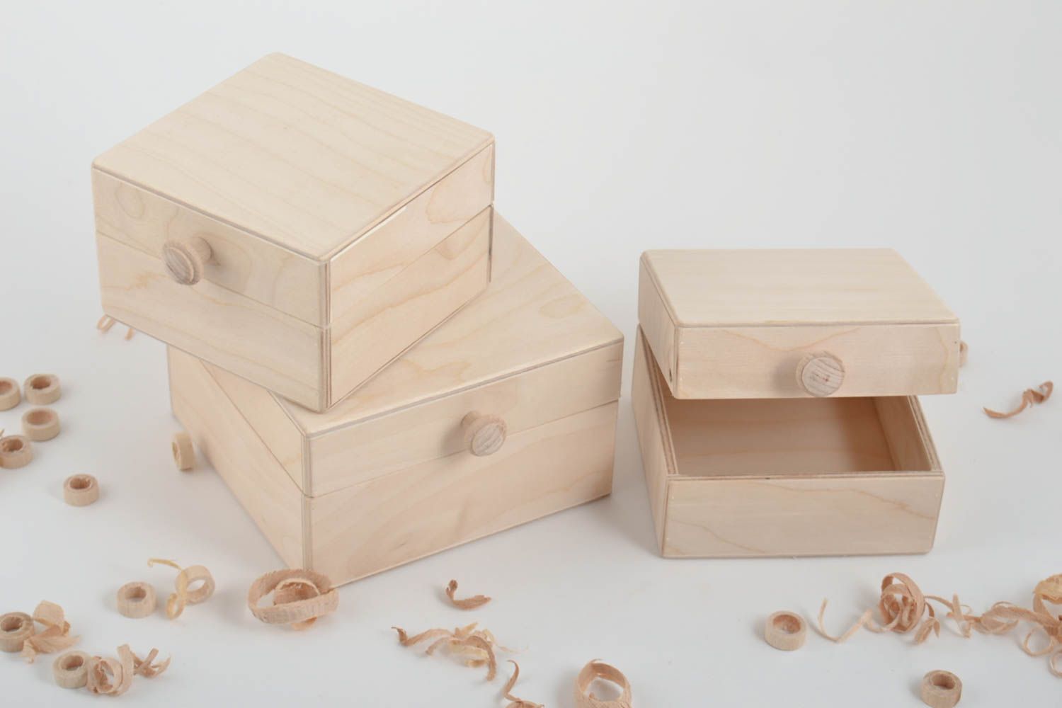 Boîtes en bois carrées faites main Coffrets en bois Décoration maison 3 pièces photo 1