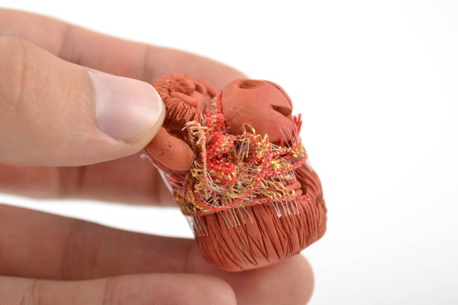 Handmade miniature funny collectible ceramic animal figurine of monkey photo 2