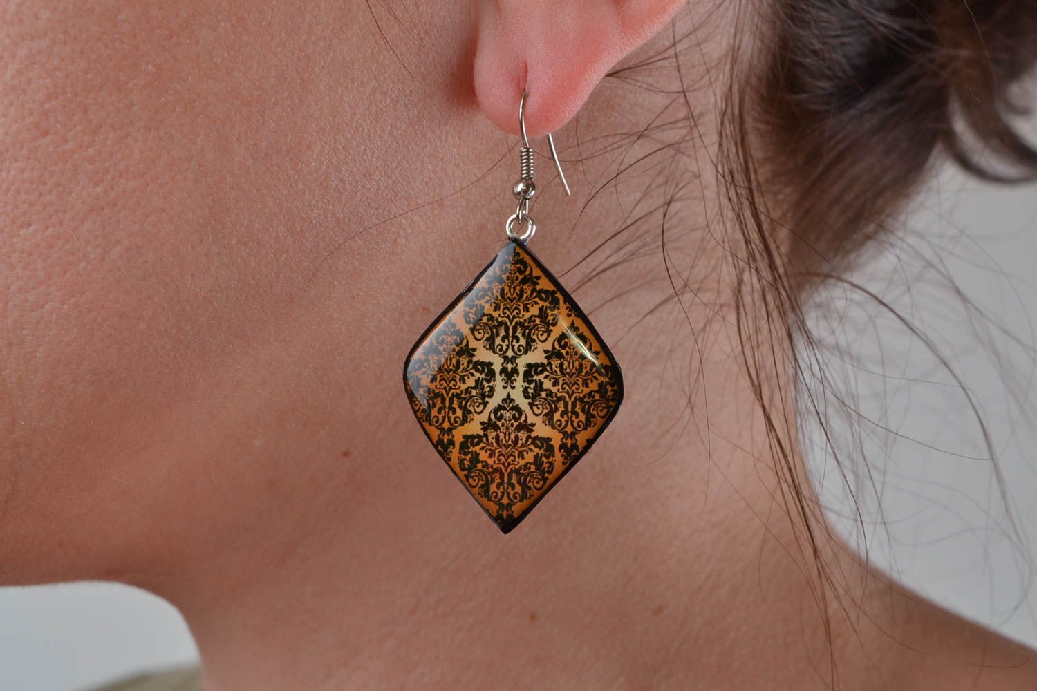 Beautiful handmade decoupage polymer clay earrings with unusual design photo 2