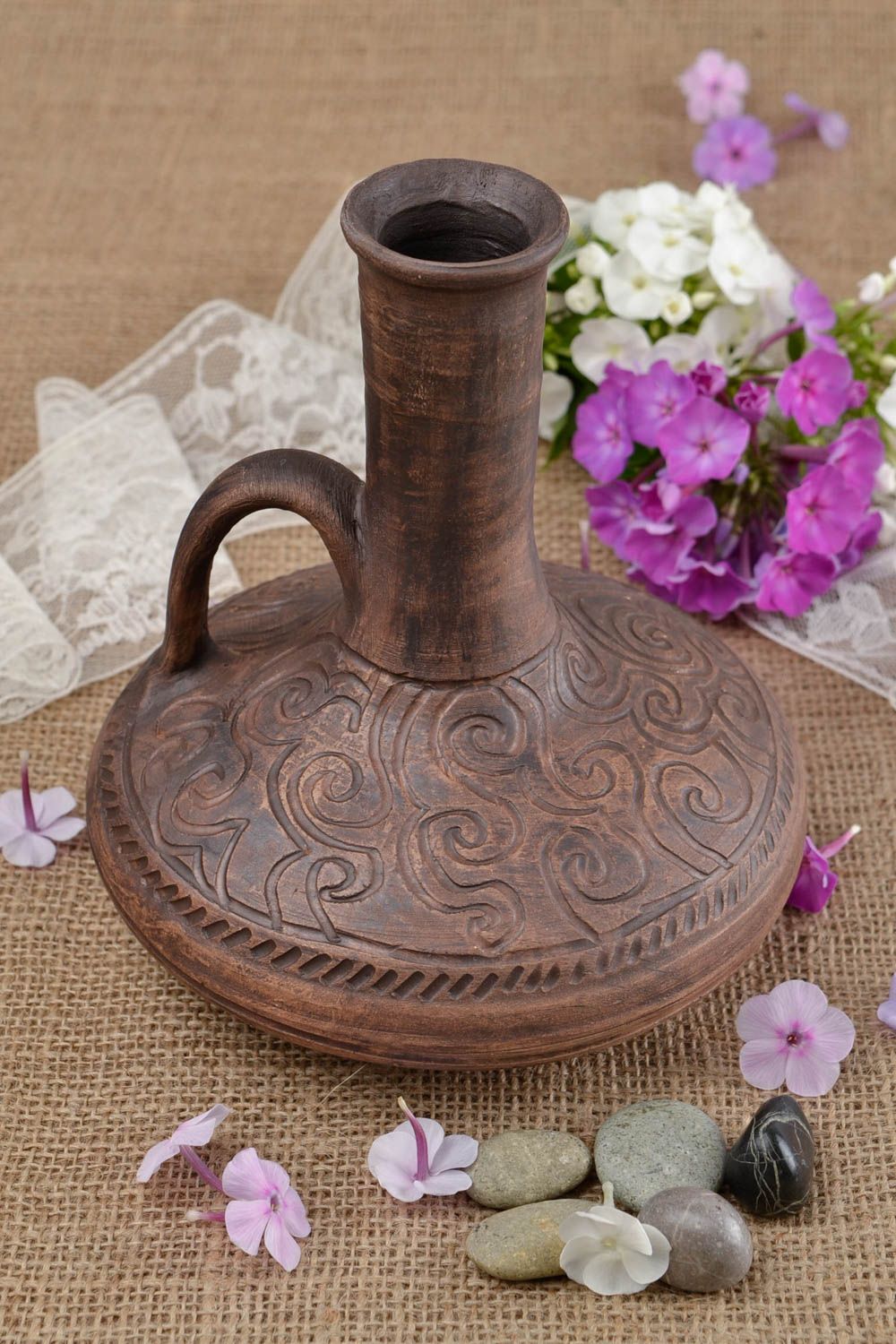 Botella de cerámica marrón hecha a mano para decorar la casa regalo original foto 1