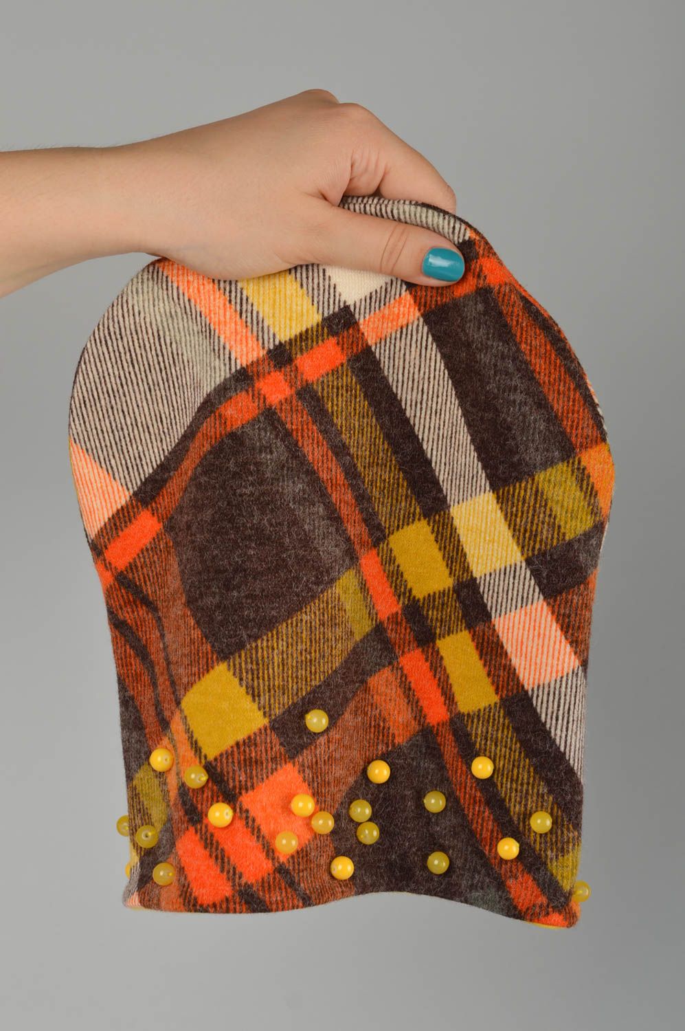 Gorro de lana cosido artesanal a cuadros ropa para mujer regalo original foto 2