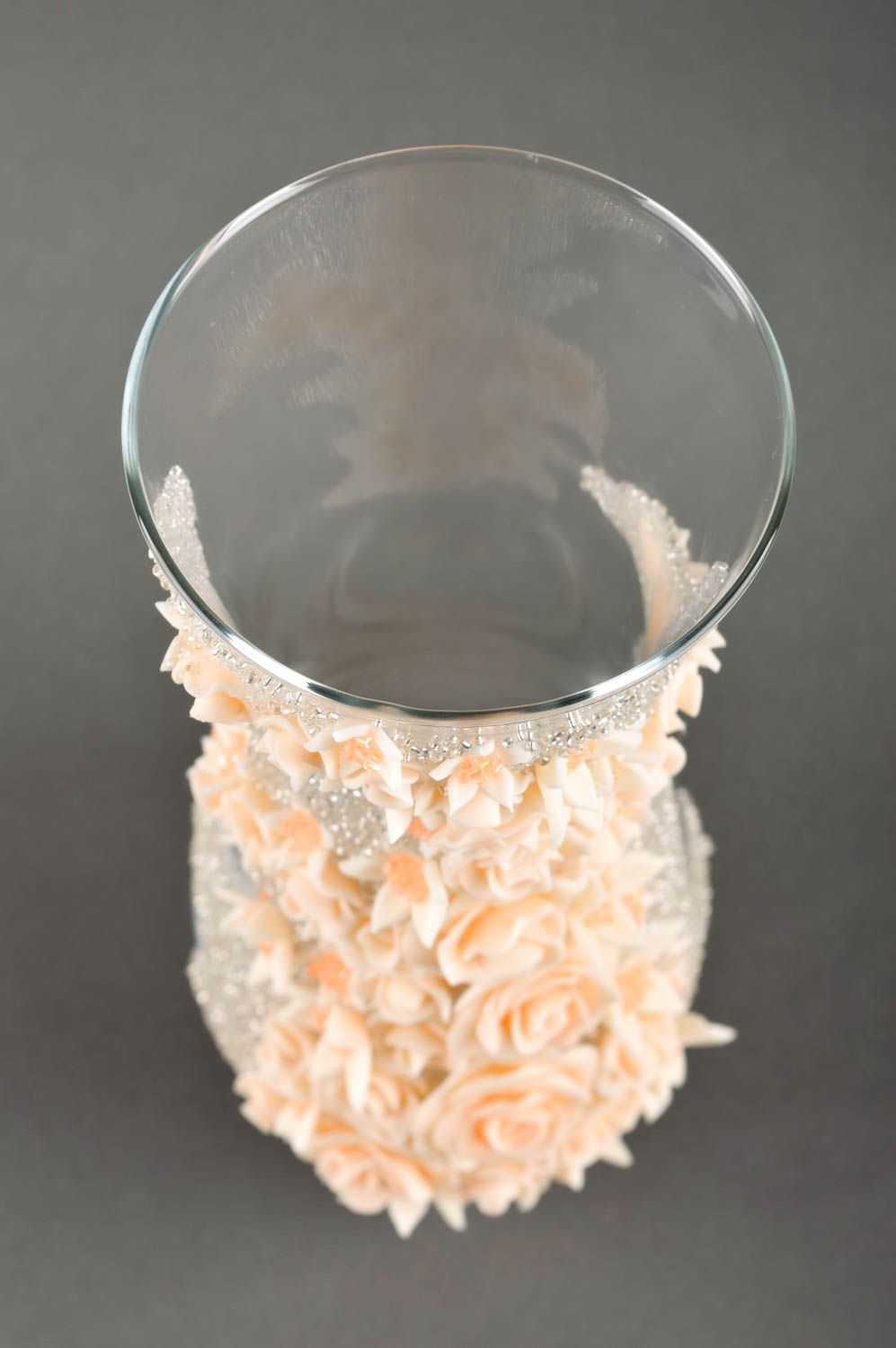 Glass 11 inches clear wedding style beige roses vase 1,78 lb photo 2