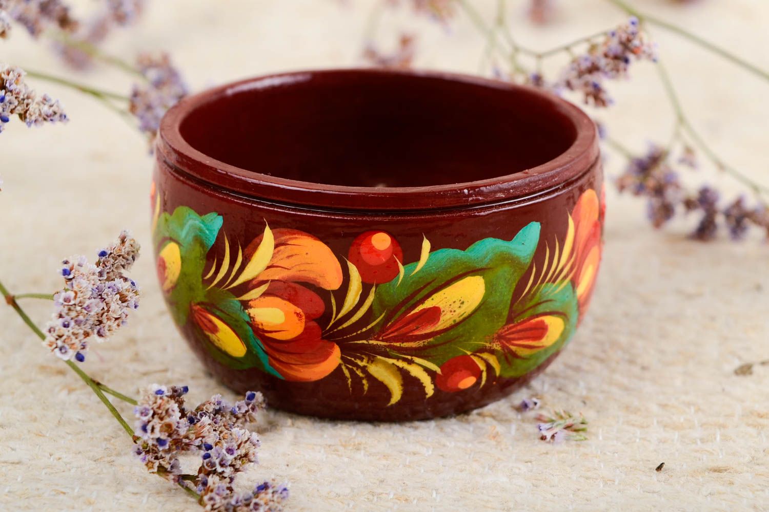 Солонка ручной работы деревянная солонка дизайнерская посуда с росписью фото 1