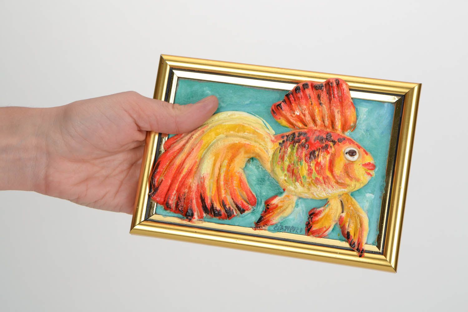 Decorative panel made of salt dough Golden Fish photo 2