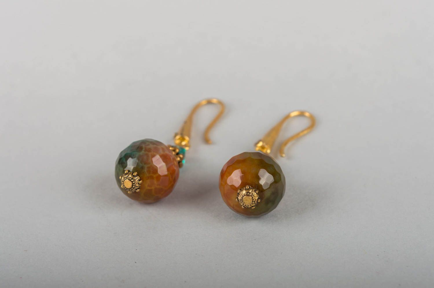 Brass earrings with agate and crystal handmade evening stylish accessory photo 5