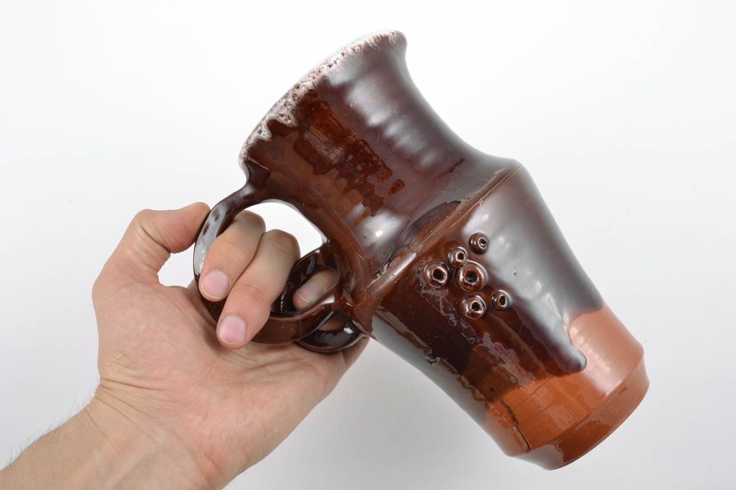 15 oz ceramic porcelain brown pitcher jug with handle 1,4 lb photo 2