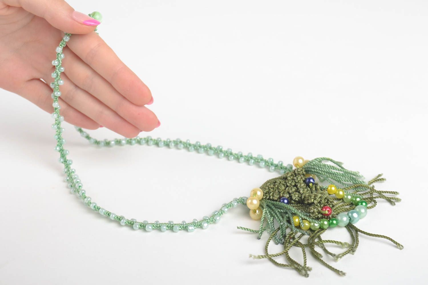 Handmade pendant beaded pendant designer jewelry macrame pendant unusual jewelry photo 5
