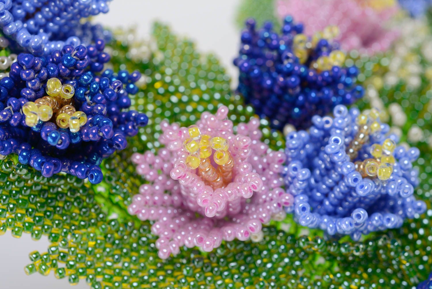 Collier en perles de rocaille avec fleurs fait main volumineux original photo 4