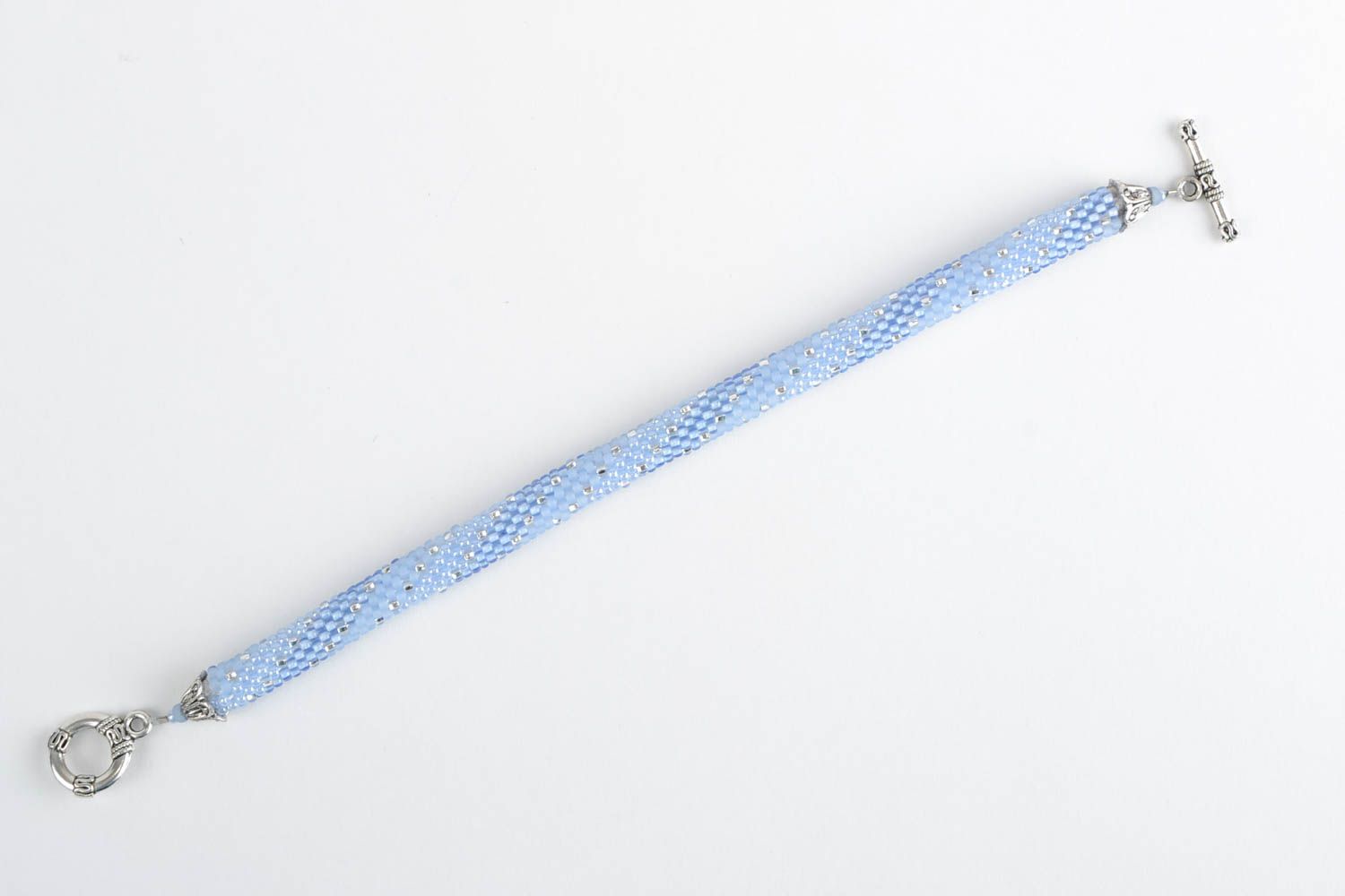 Браслет из бисера браслет ручной работы модная бижутерия голубой жгут красивый фото 4