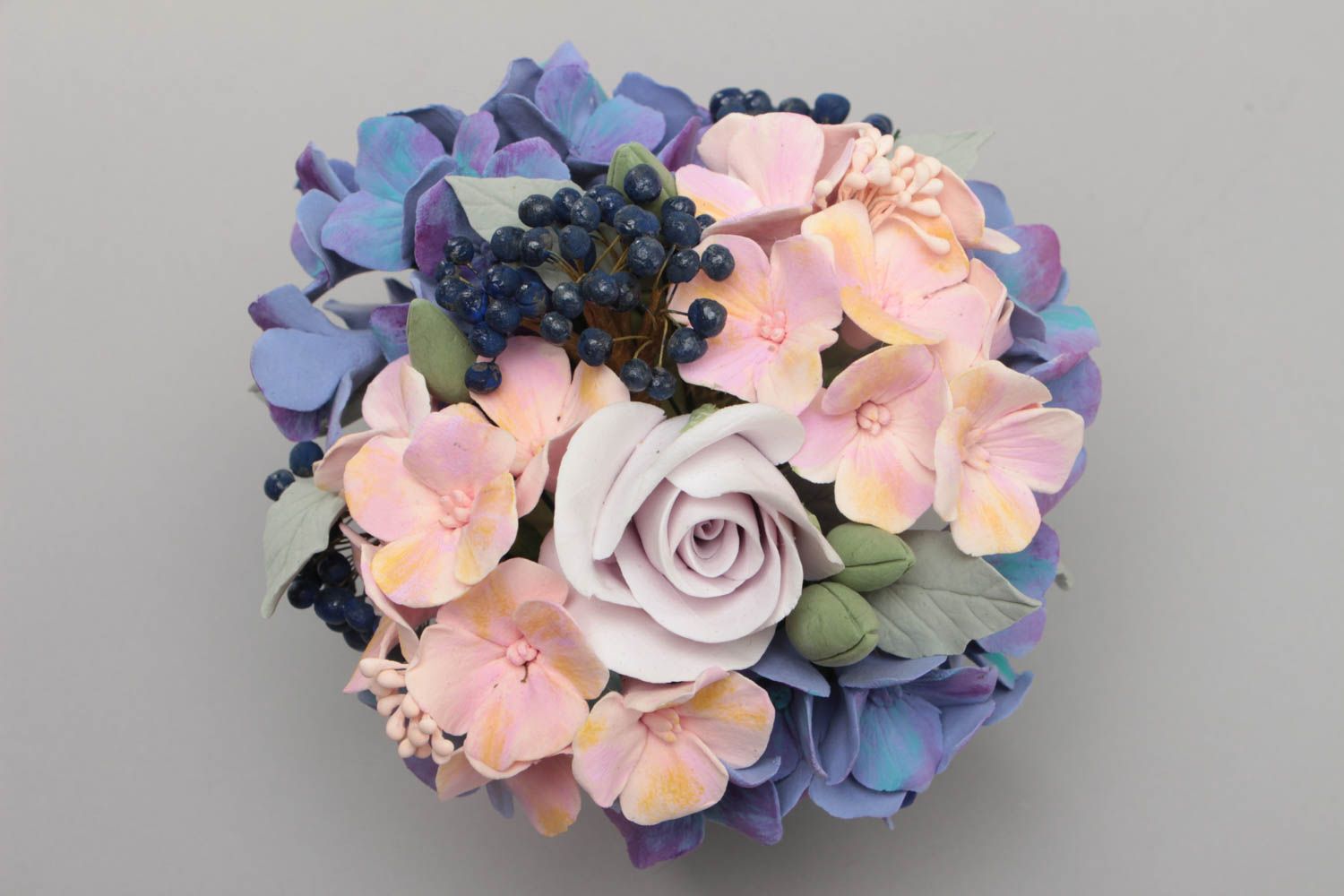 Handmade artificial flowers molded of Japanese polymer clay Hydrangea in pot photo 2