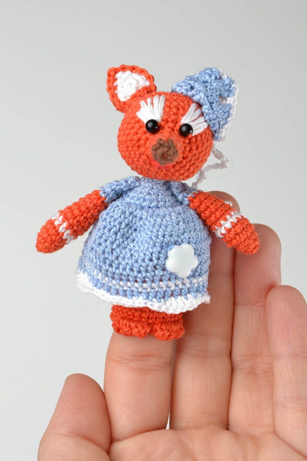 Marionnette doigt tricot Jouet fait main renard fils coton crochet Cadeau enfant photo 2