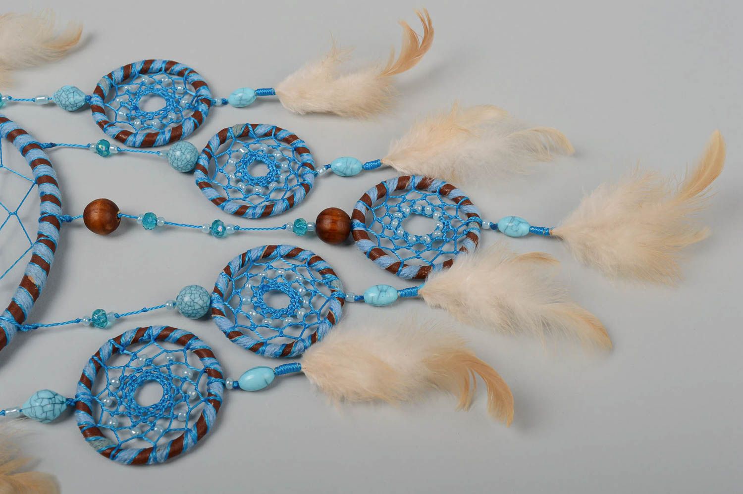 Handmade Deko zum Aufhängen Traumfänger Schmuck Indianer Deko mit Federn blau foto 4
