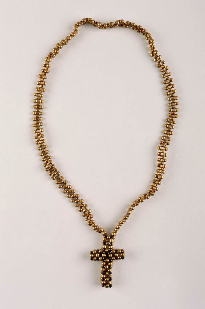 Колье из бисера украшение ручной работы ожерелье из бисера с большим крестом фото 2