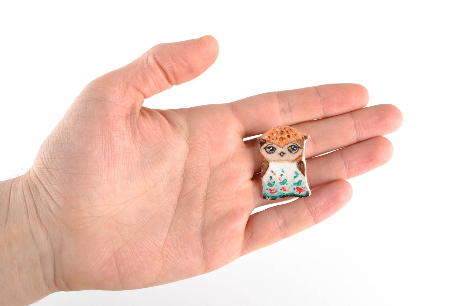 Polymer clay brooch in the shape of owl photo 1