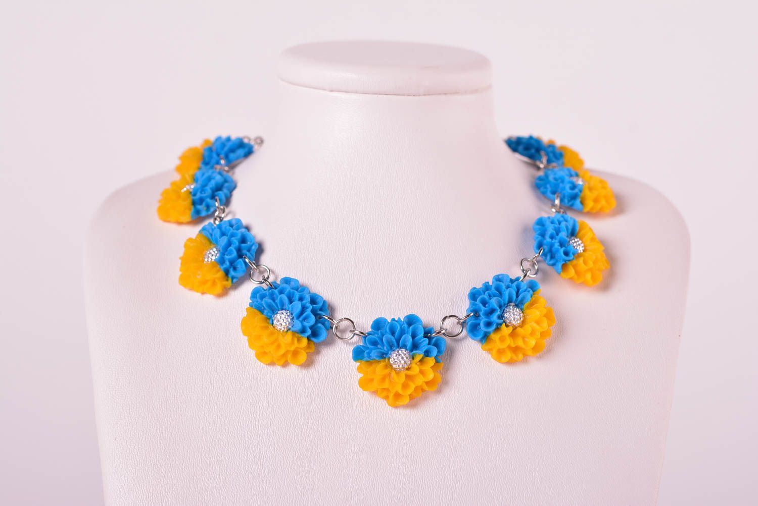 Handmade plastic necklace polymer clay necklace with flowers stylish jewelry photo 1