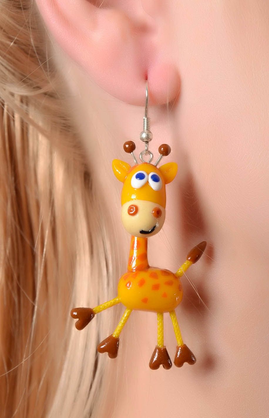 Boucles d'oreilles en pâte polymère Girafes photo 5