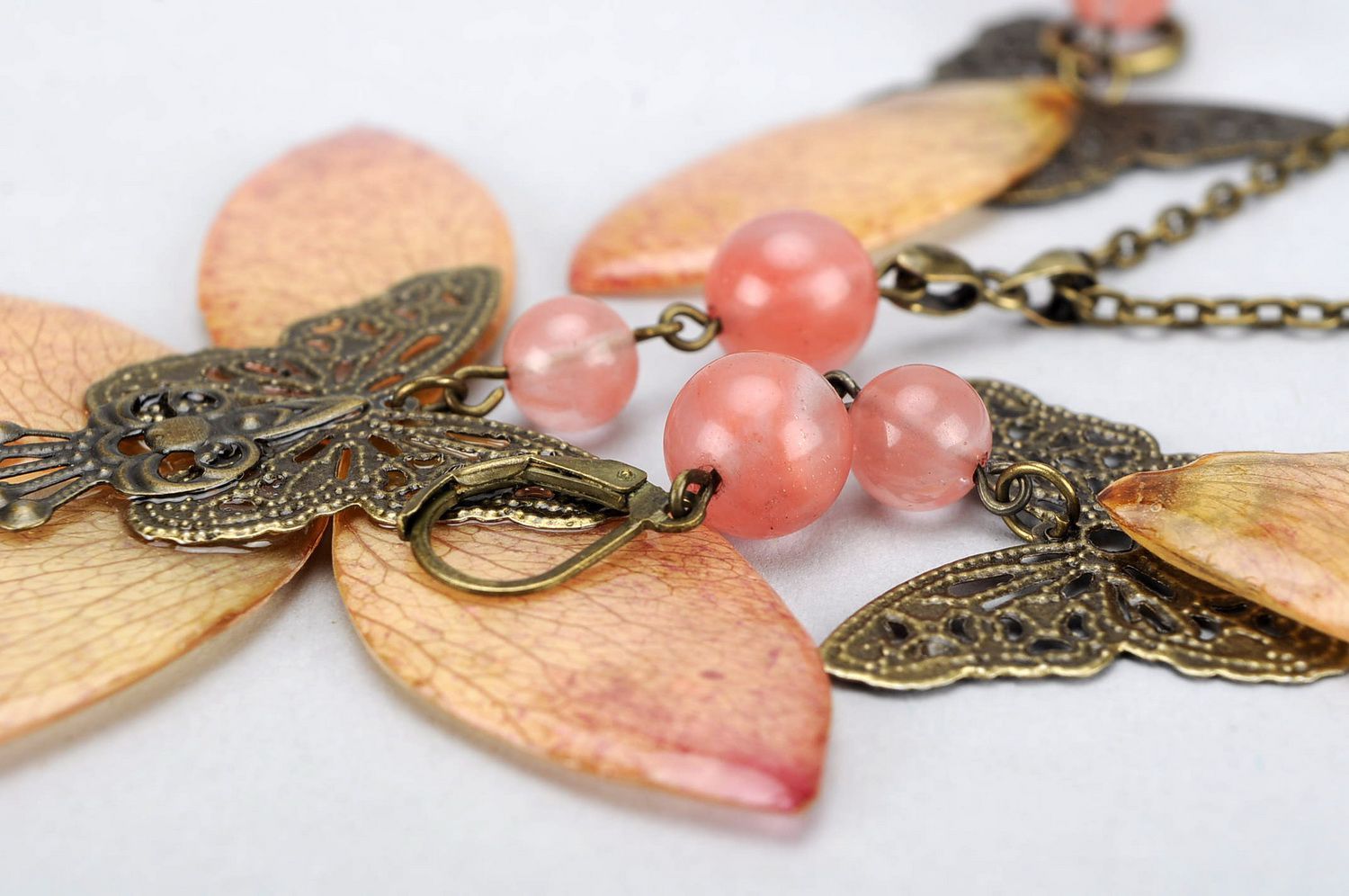 Jewelry set made of bronze & epoxy resin earrings & pendant photo 4