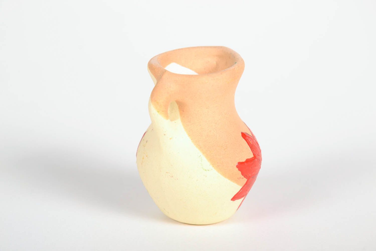 Little handmade clay pitcher shelf figurine with handle 0,06 lb photo 4