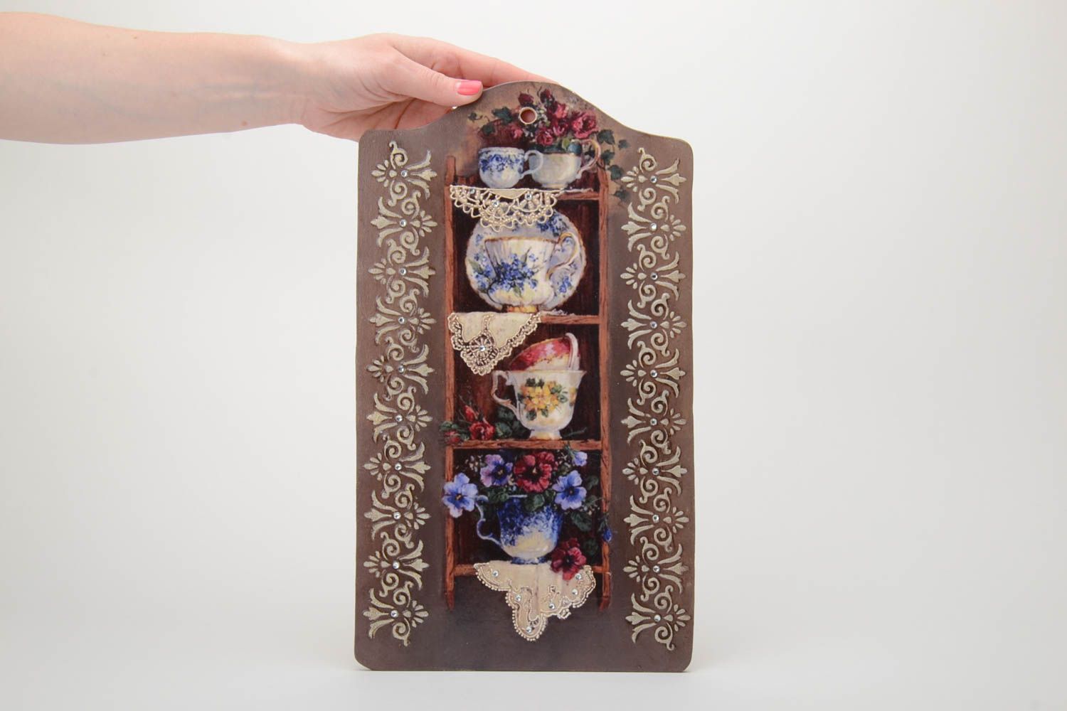 Handmade dekoratives Schneidebrett Decoupage aus Holz mit Bemalung schön originell foto 5