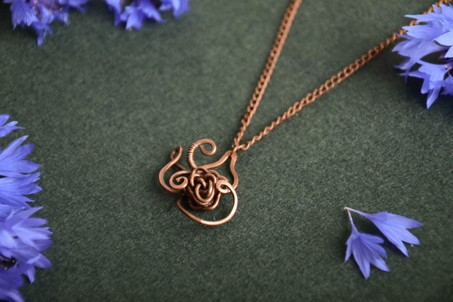 Beautiful stylish handmade wire wrap copper pendant unusual designer jewelry photo 1