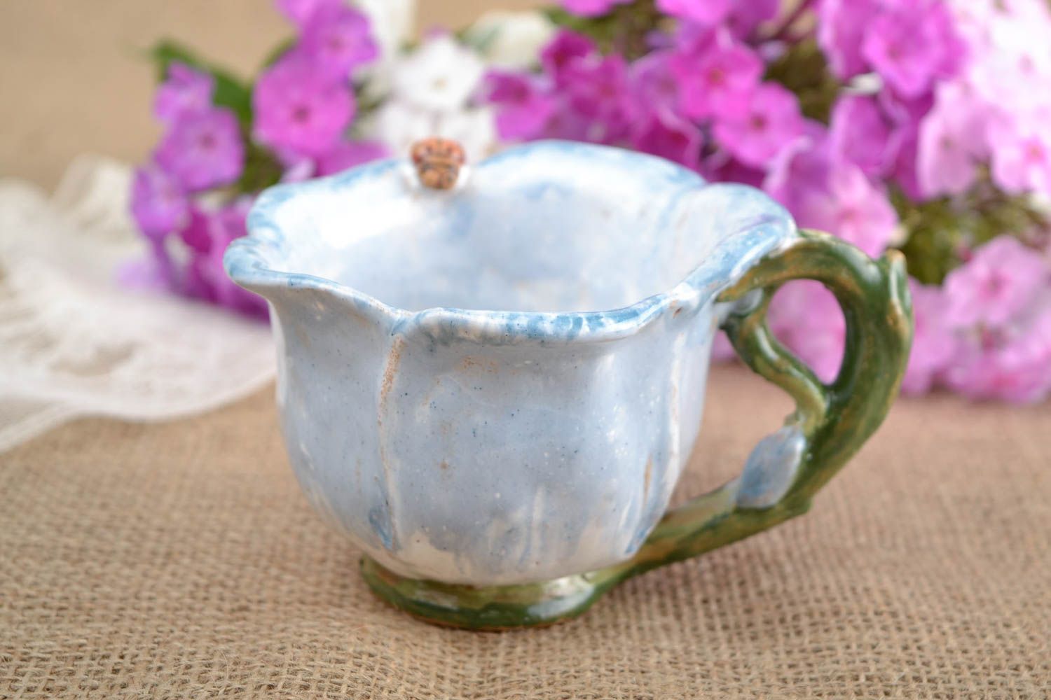 8,5 oz porcelain tea cup in the shape of blue tulip with handle 0,63 lb
 photo 1