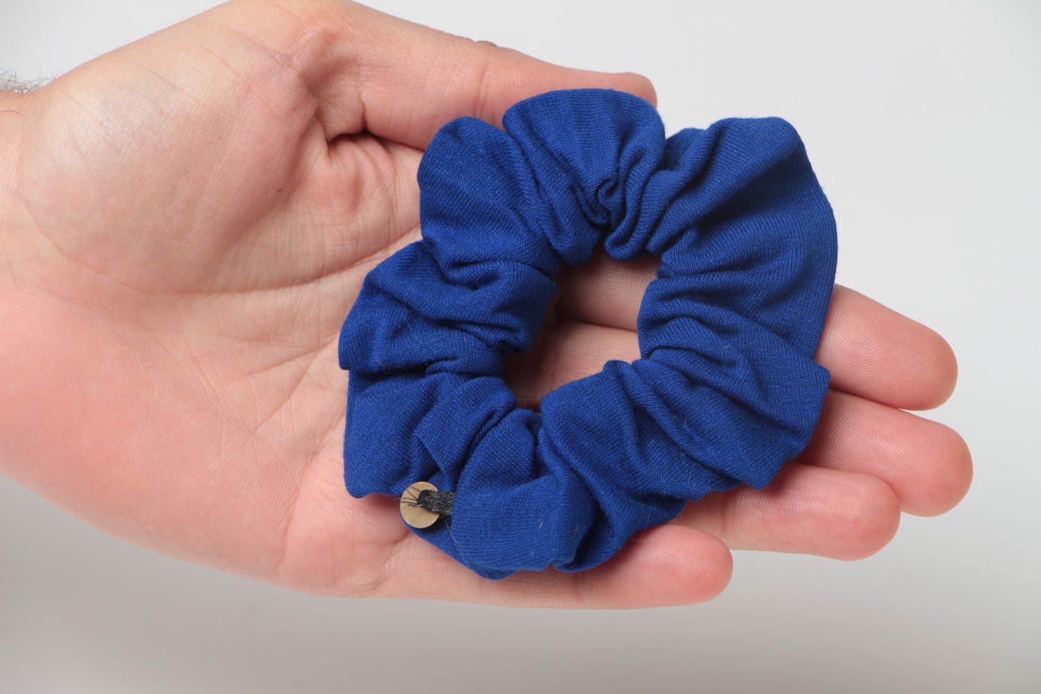 One colored dark blue handmade decorative fabric hair tie of laconic design photo 5