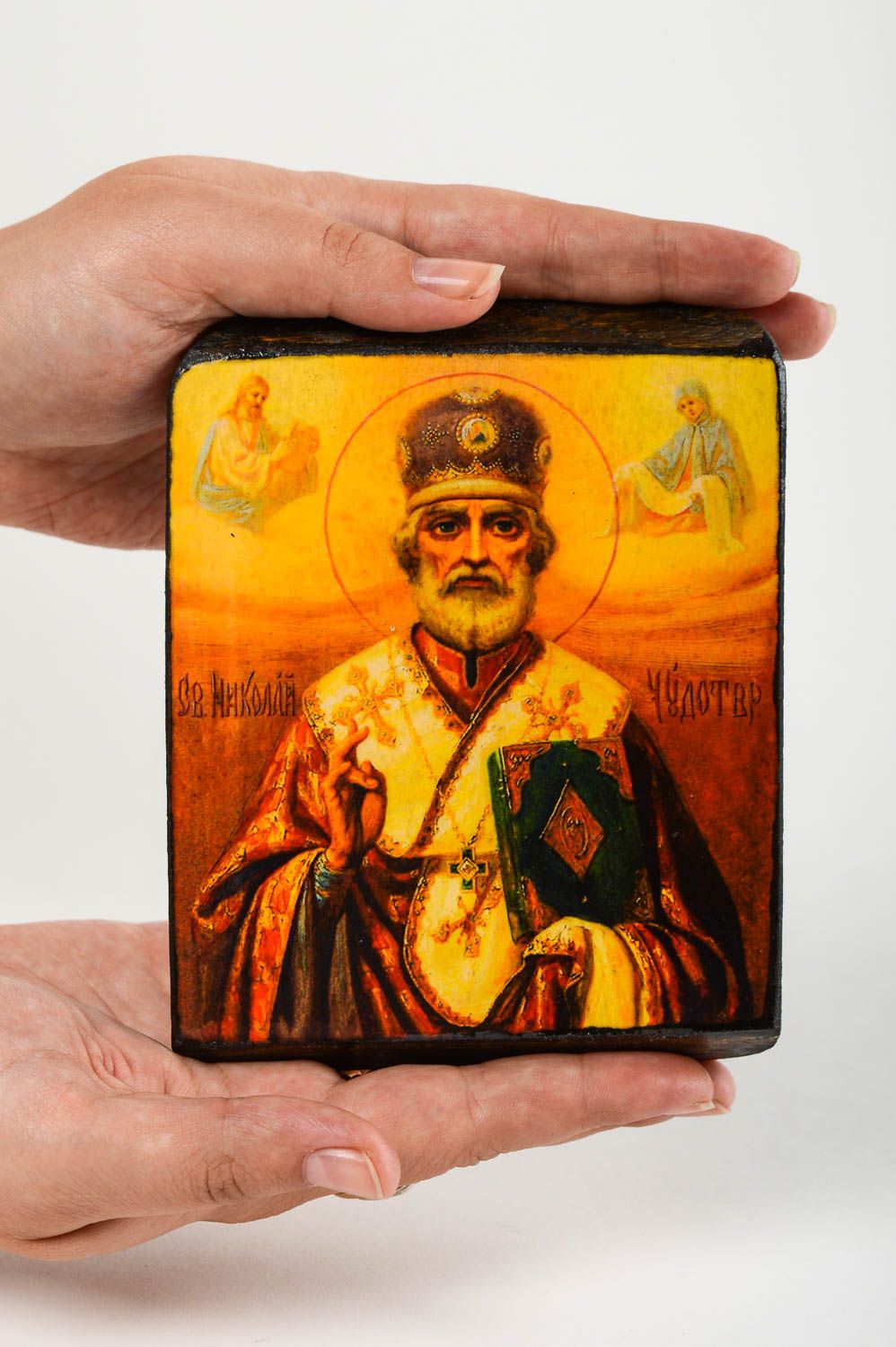 Изделие ручной работы деревянная икона Николая Чудотворца православная икона фото 5