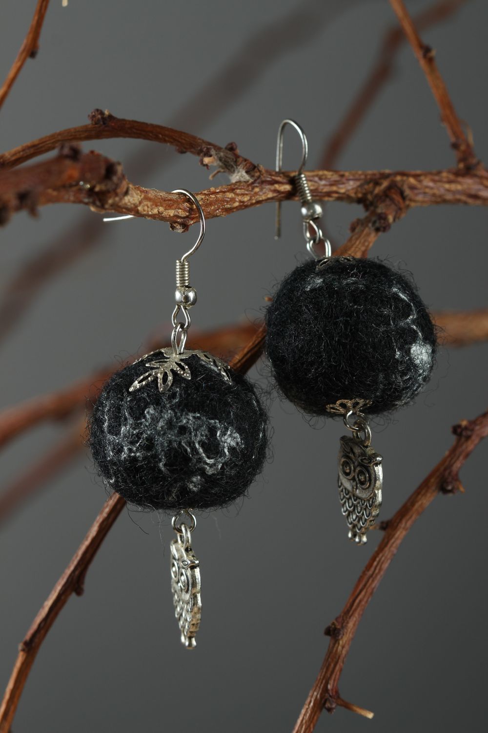 Beautiful handmade felted wool earrings ball earrings design handmade accessory photo 1