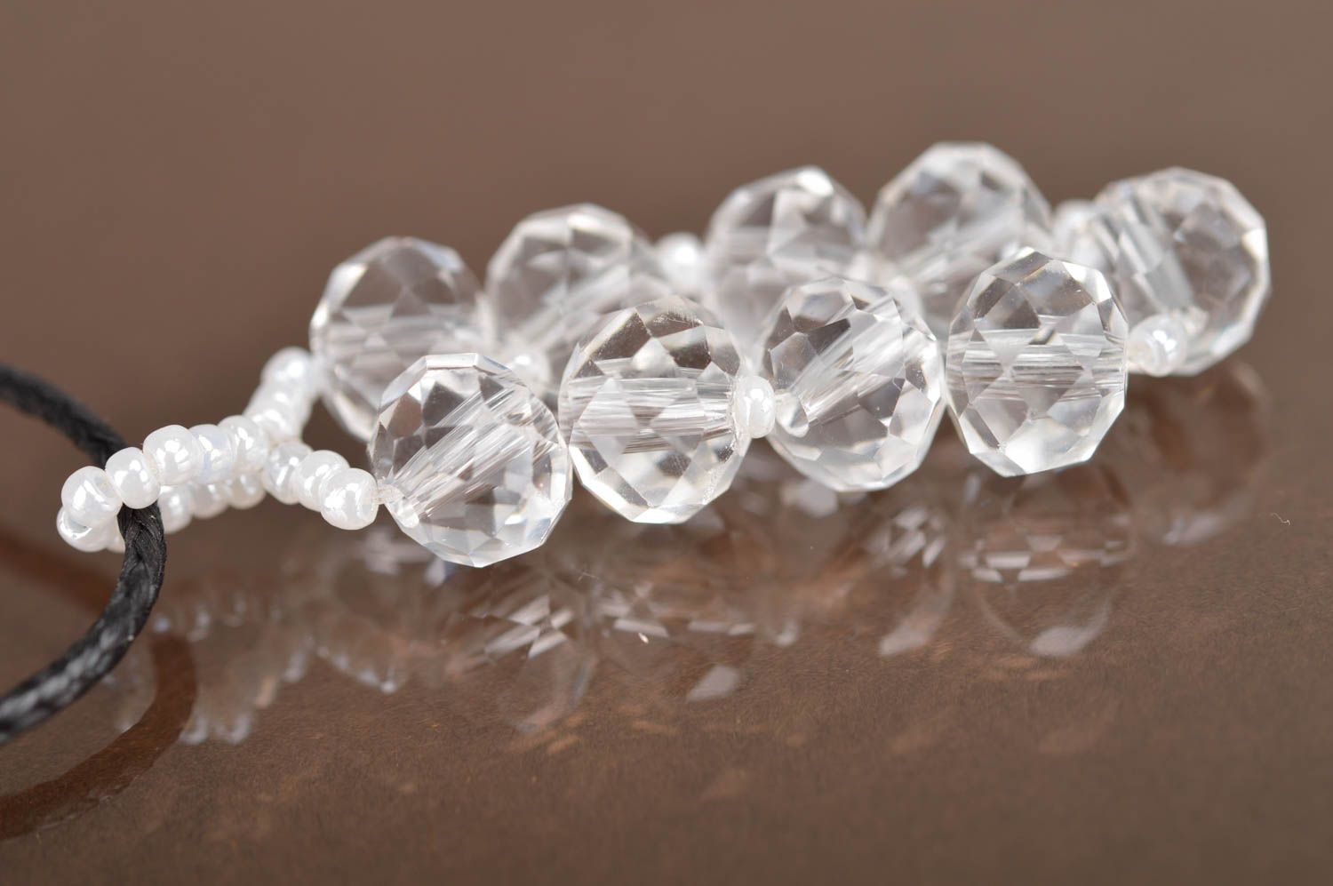 Beautiful transparent handmade design neck pendant woven of Czech crystal beads photo 5