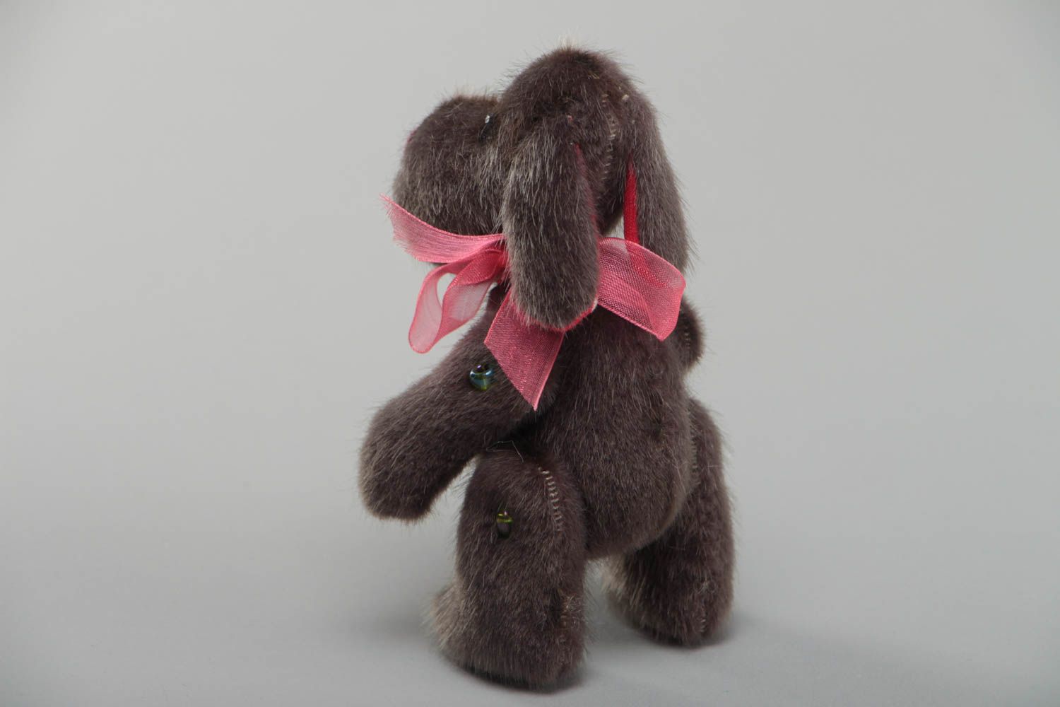 Handmade gray beautiful little soft toy dog made of artificial fur present for baby photo 3