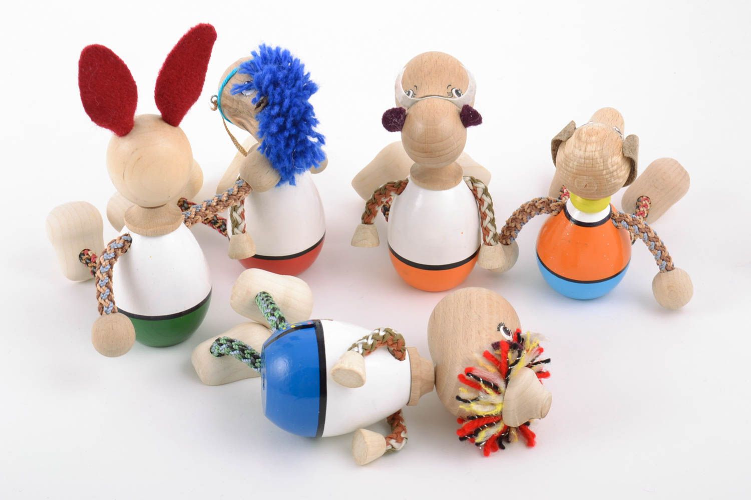 Poupées en bois faites main 5 pièces animaux écologiques jouets pour enfant photo 4