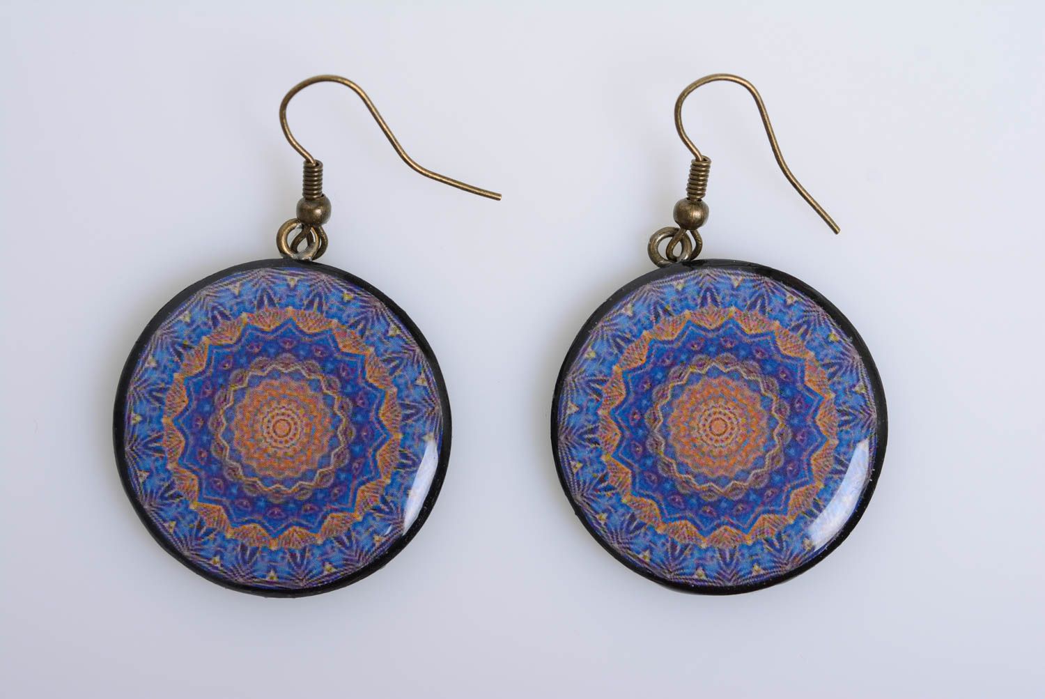 Handmade earrings made of polymer clay with decoupage technique oriental style photo 5