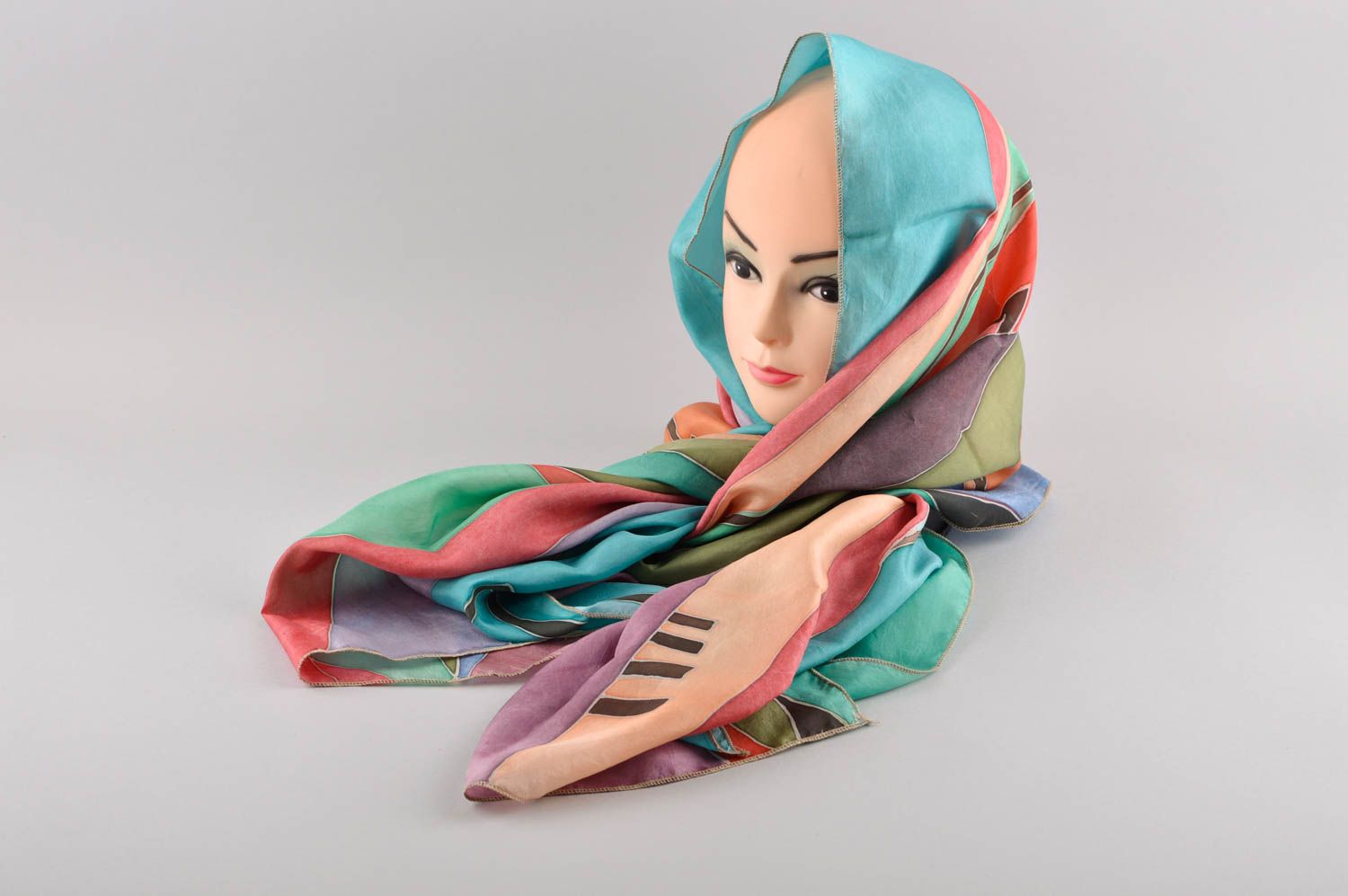 Легкий шарф ручной работы яркий шелковый шарф стильный красивый женский шарф фото 2